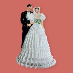 💒 VINTAGE 90S BEISTLE WEDDING BRIDE GROOM HONEY COMB TABLE DECORATION